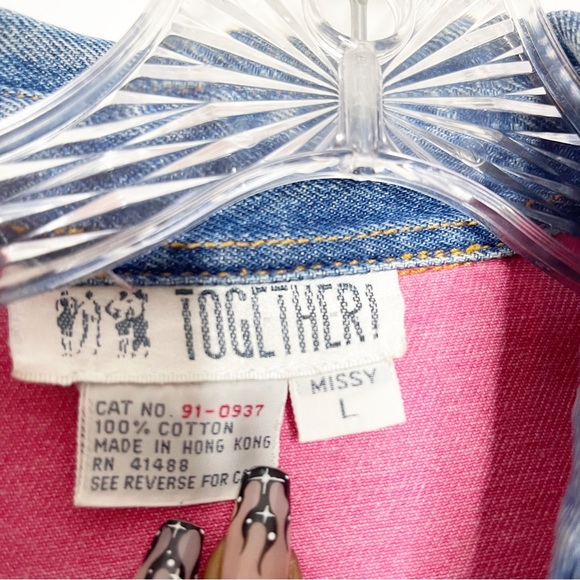 Vintage 80s/90s Colorblock Denim Jacket Size L (Fits Up to Size 14 Unbuttoned) - Picture 11 of 14